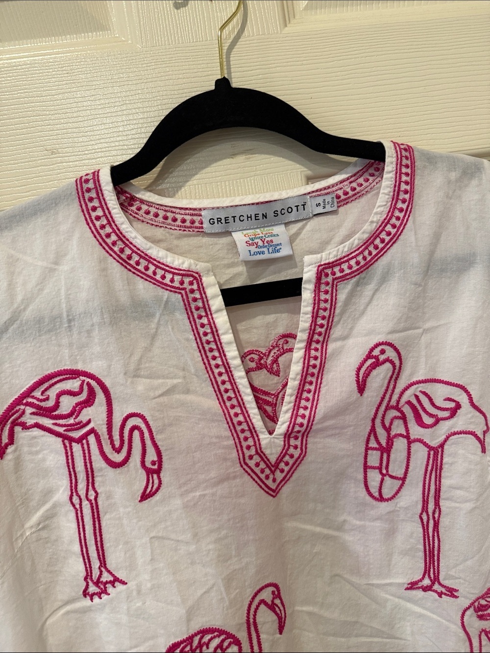 Gretchen Scott flamingo embroidered cotton tunic, small - Picture 3 of 7